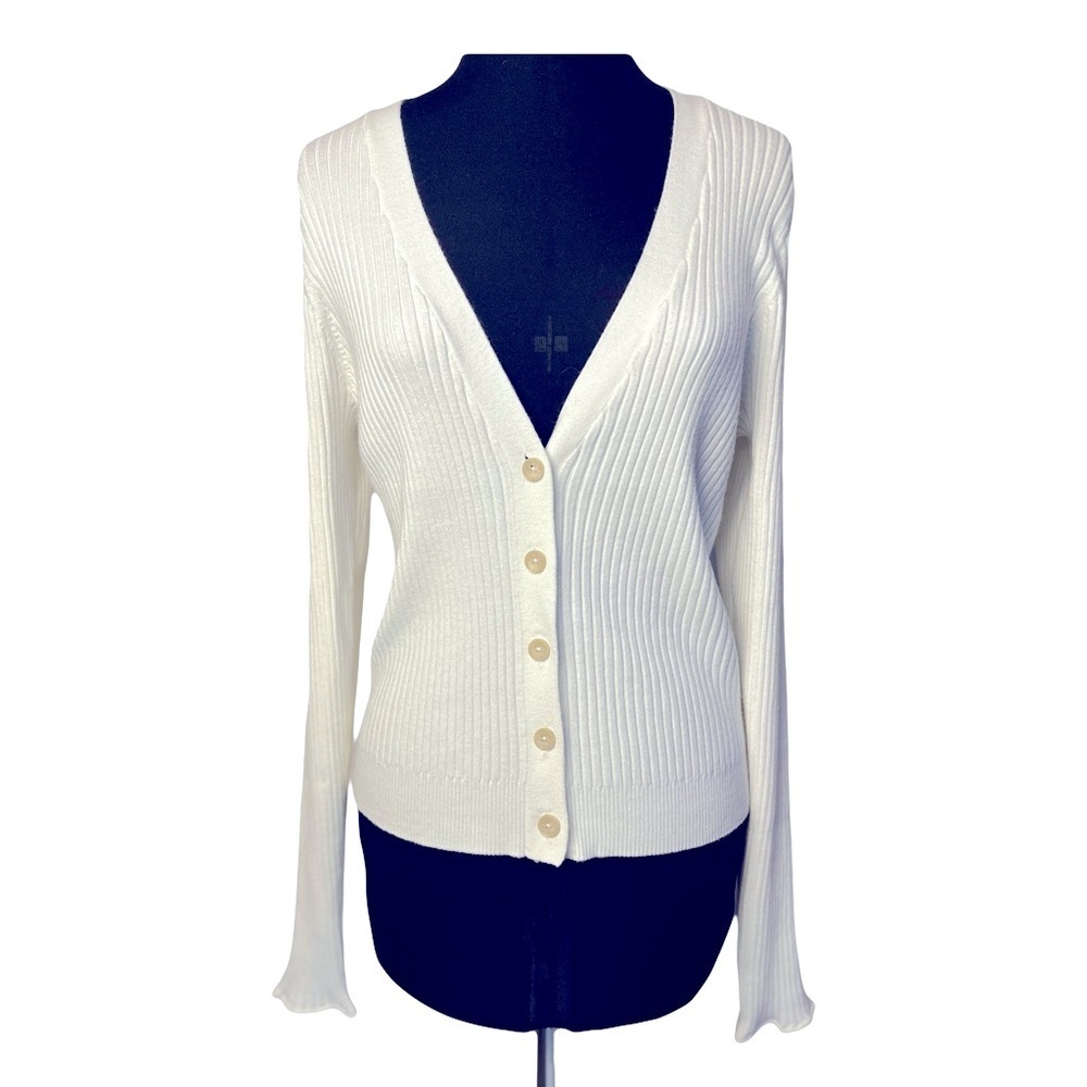 Good American | Ivory Cozy Ribbed Knit Cardigan Sweater, Size 5